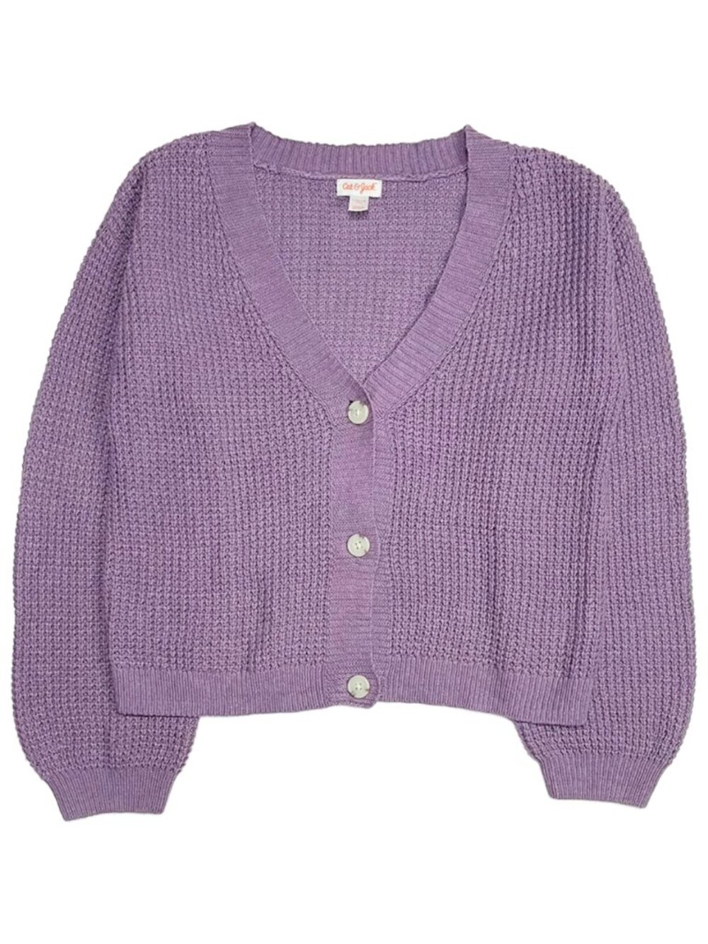 Girls Purple Waffle Knit Cropped Cardigan Sweater L 10/12 Cat & Jack